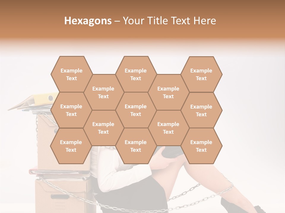 Successful Young Businesswoman Sitting Next To Pile Of Documents PowerPoint Template