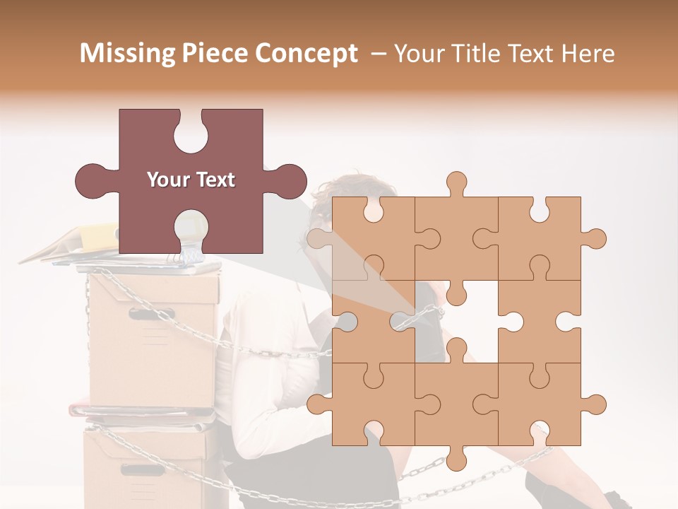 Successful Young Businesswoman Sitting Next To Pile Of Documents PowerPoint Template