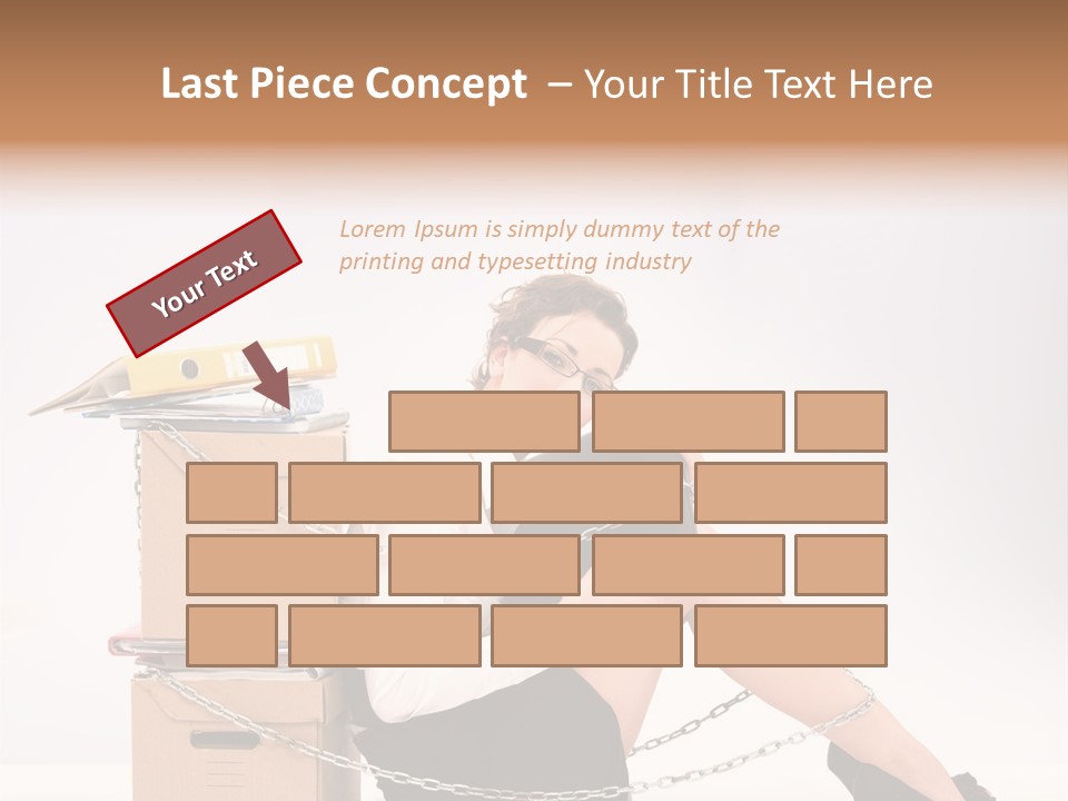 Successful Young Businesswoman Sitting Next To Pile Of Documents PowerPoint Template