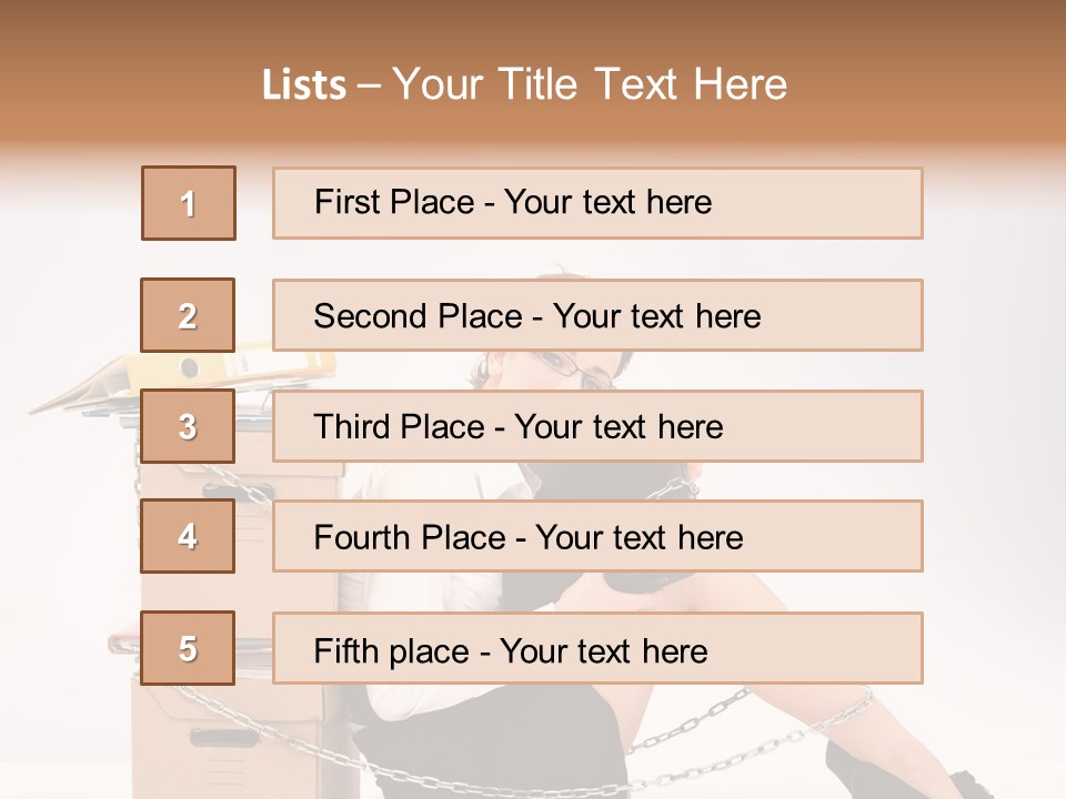 Successful Young Businesswoman Sitting Next To Pile Of Documents PowerPoint Template