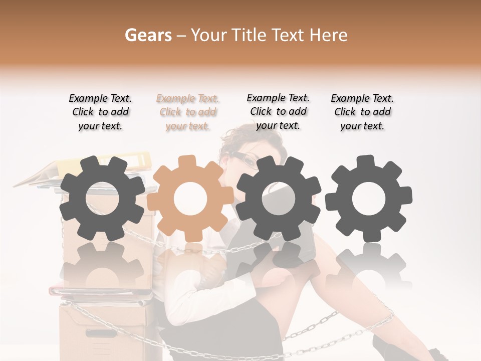 Successful Young Businesswoman Sitting Next To Pile Of Documents PowerPoint Template