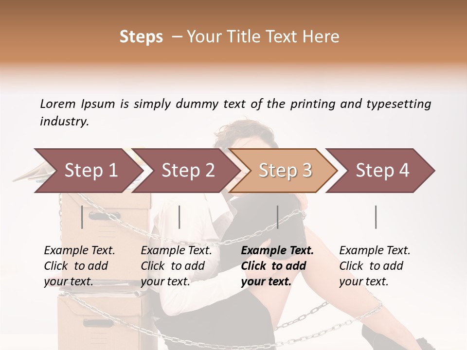 Successful Young Businesswoman Sitting Next To Pile Of Documents PowerPoint Template