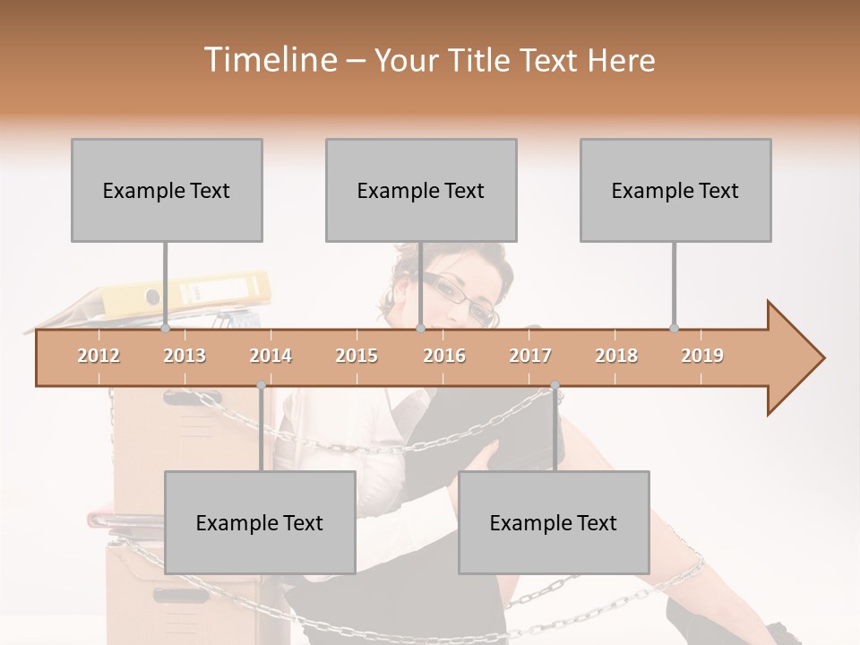 Successful Young Businesswoman Sitting Next To Pile Of Documents PowerPoint Template