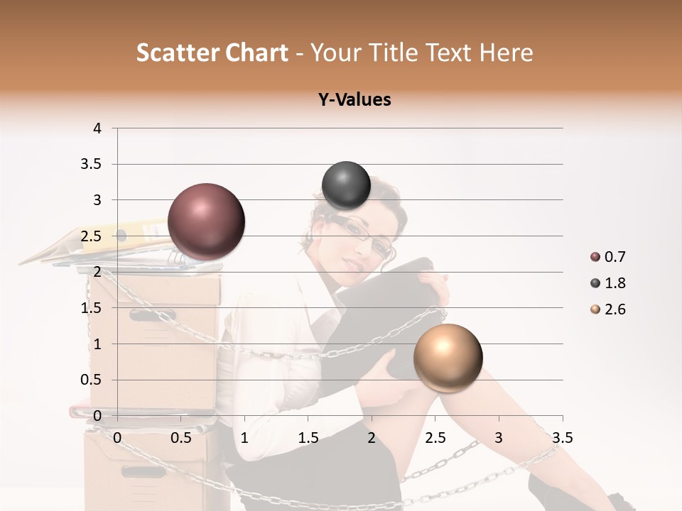 Successful Young Businesswoman Sitting Next To Pile Of Documents PowerPoint Template