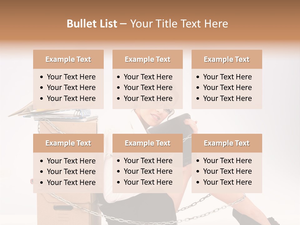 Successful Young Businesswoman Sitting Next To Pile Of Documents PowerPoint Template