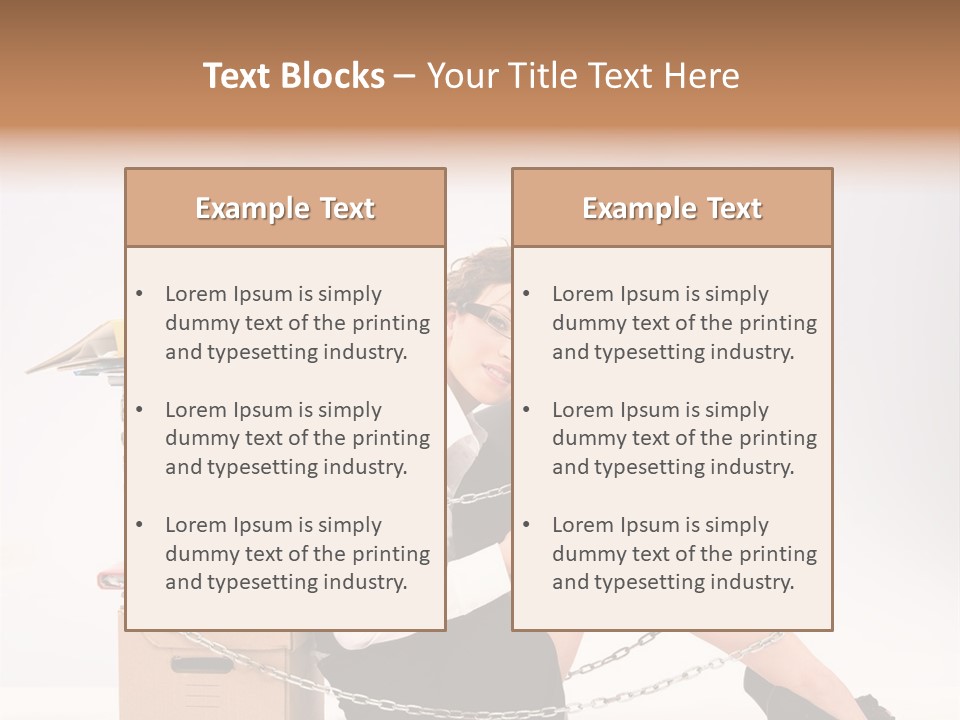 Successful Young Businesswoman Sitting Next To Pile Of Documents PowerPoint Template