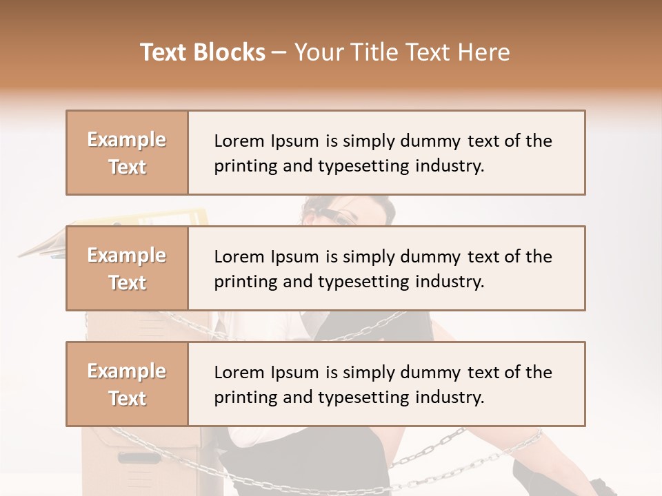 Successful Young Businesswoman Sitting Next To Pile Of Documents PowerPoint Template