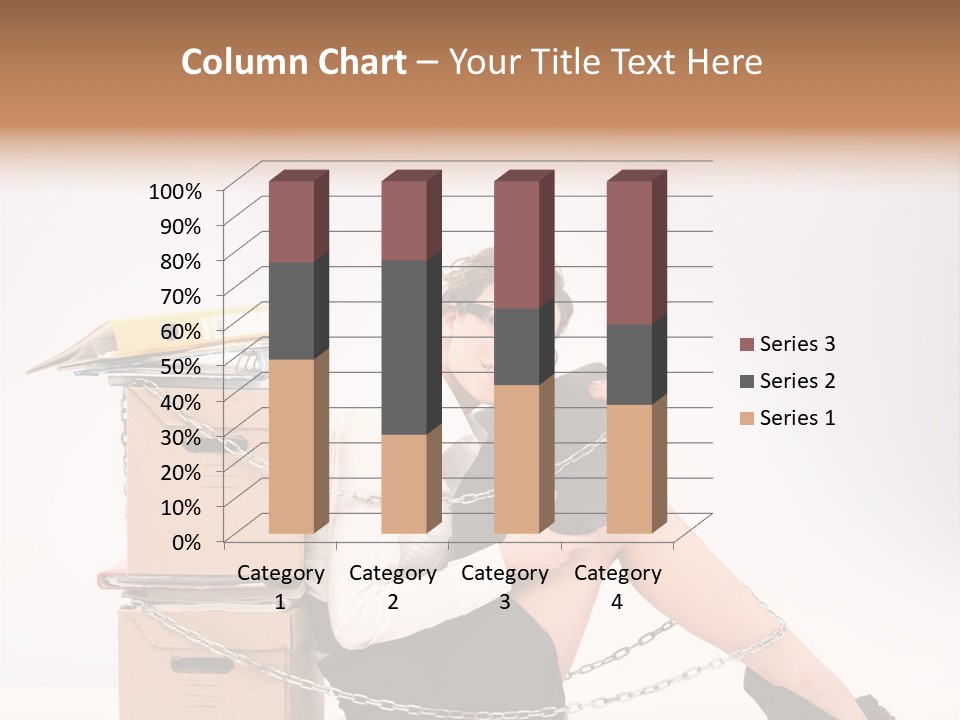 Successful Young Businesswoman Sitting Next To Pile Of Documents PowerPoint Template