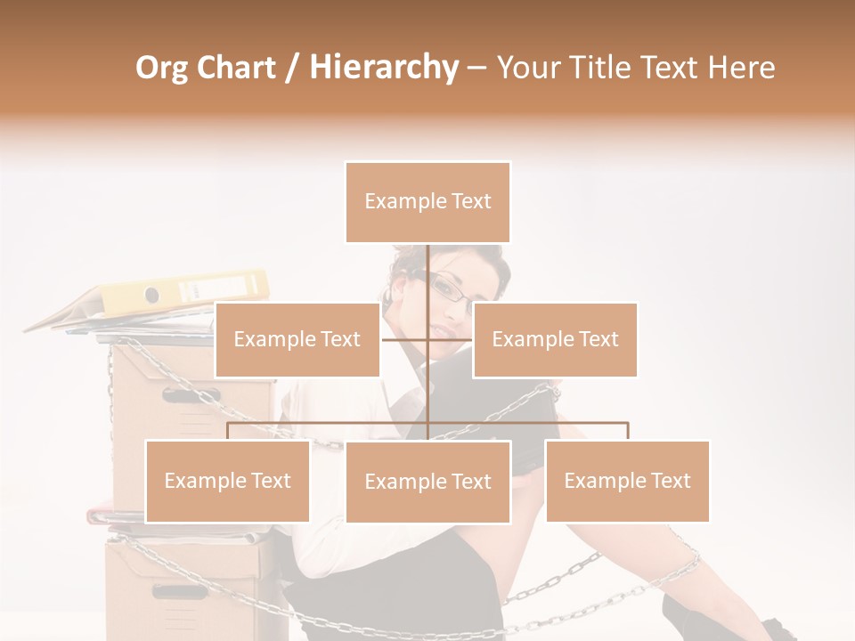 Successful Young Businesswoman Sitting Next To Pile Of Documents PowerPoint Template