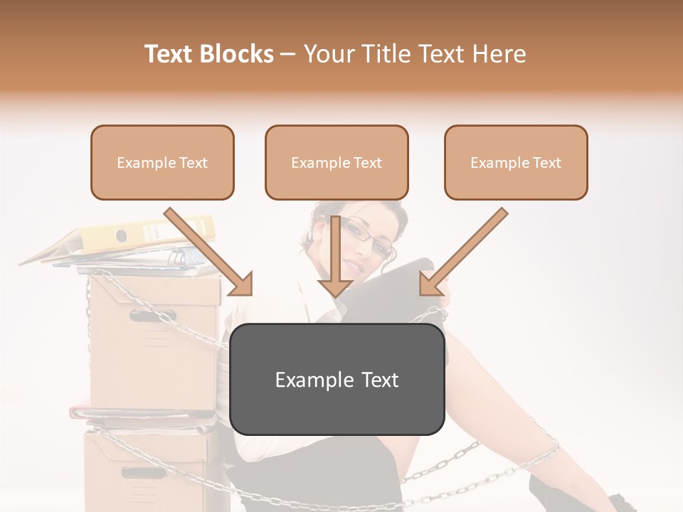 Successful Young Businesswoman Sitting Next To Pile Of Documents PowerPoint Template
