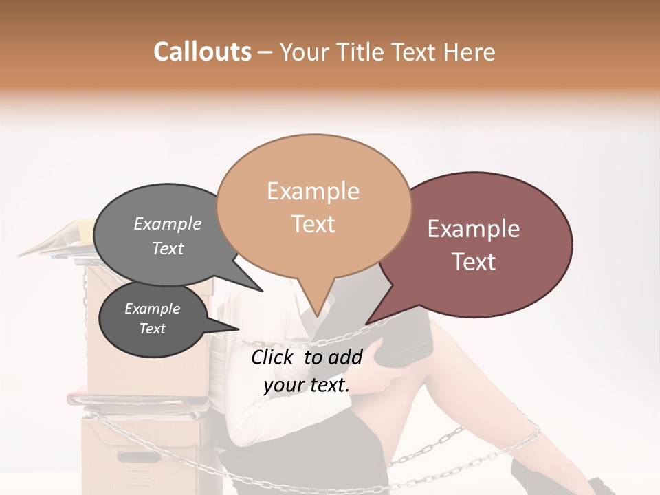 Successful Young Businesswoman Sitting Next To Pile Of Documents PowerPoint Template