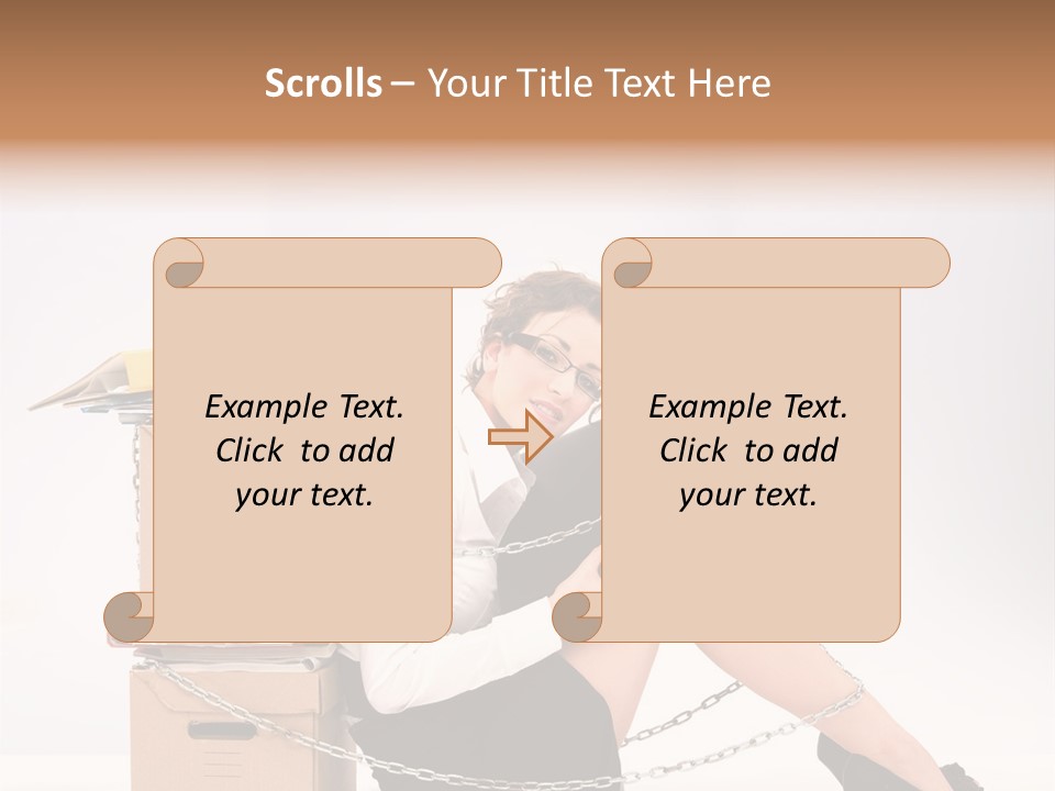 Successful Young Businesswoman Sitting Next To Pile Of Documents PowerPoint Template