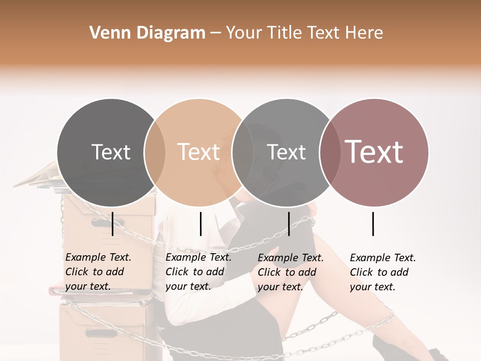 Successful Young Businesswoman Sitting Next To Pile Of Documents PowerPoint Template