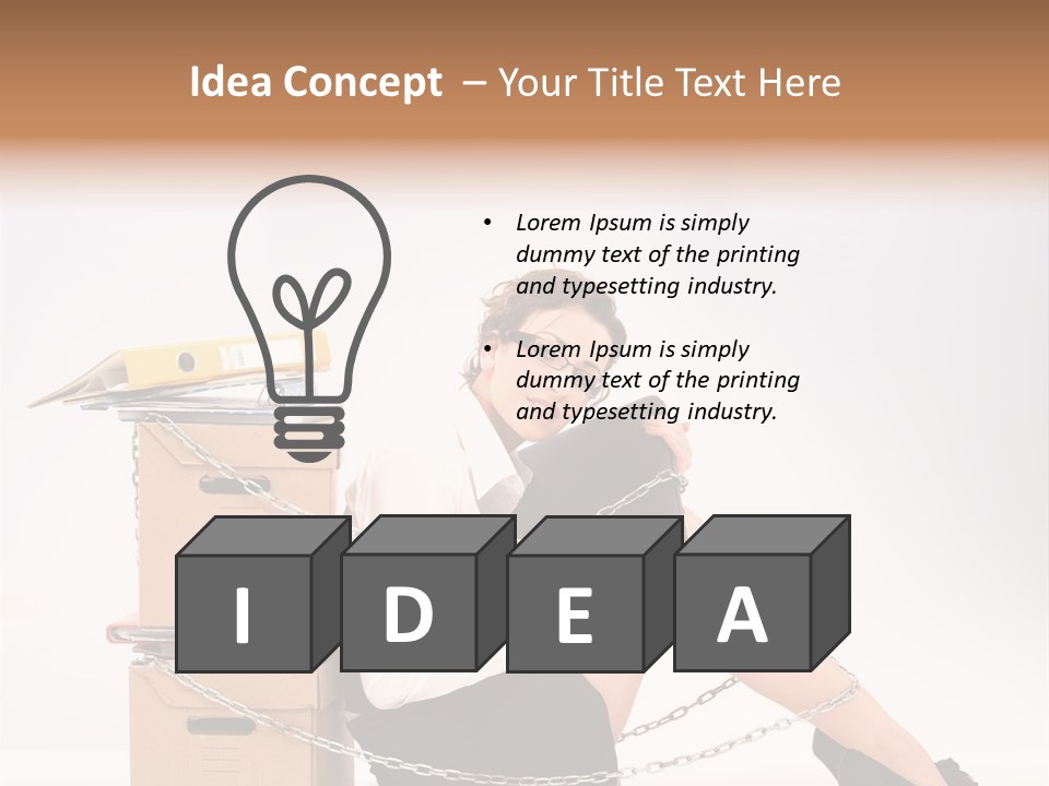 Successful Young Businesswoman Sitting Next To Pile Of Documents PowerPoint Template