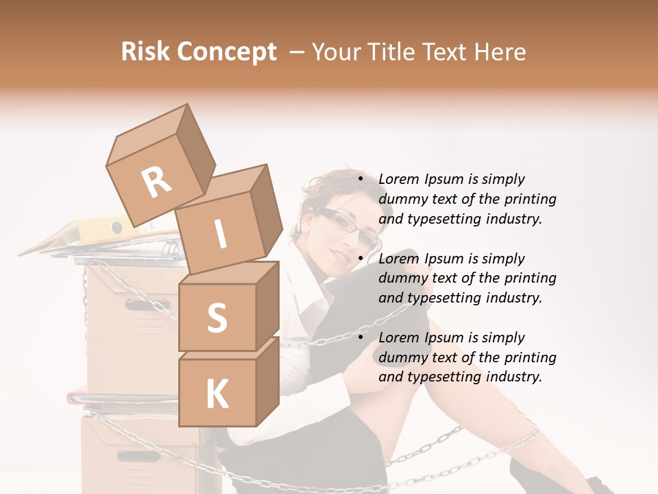 Successful Young Businesswoman Sitting Next To Pile Of Documents PowerPoint Template