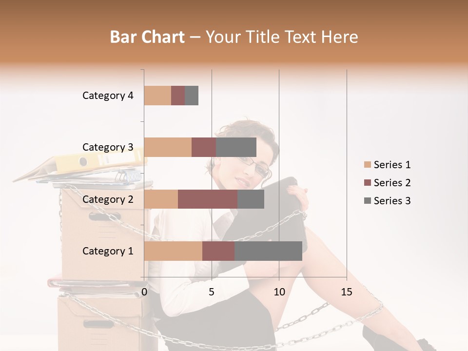 Successful Young Businesswoman Sitting Next To Pile Of Documents PowerPoint Template