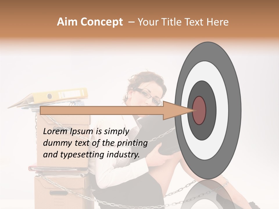 Successful Young Businesswoman Sitting Next To Pile Of Documents PowerPoint Template