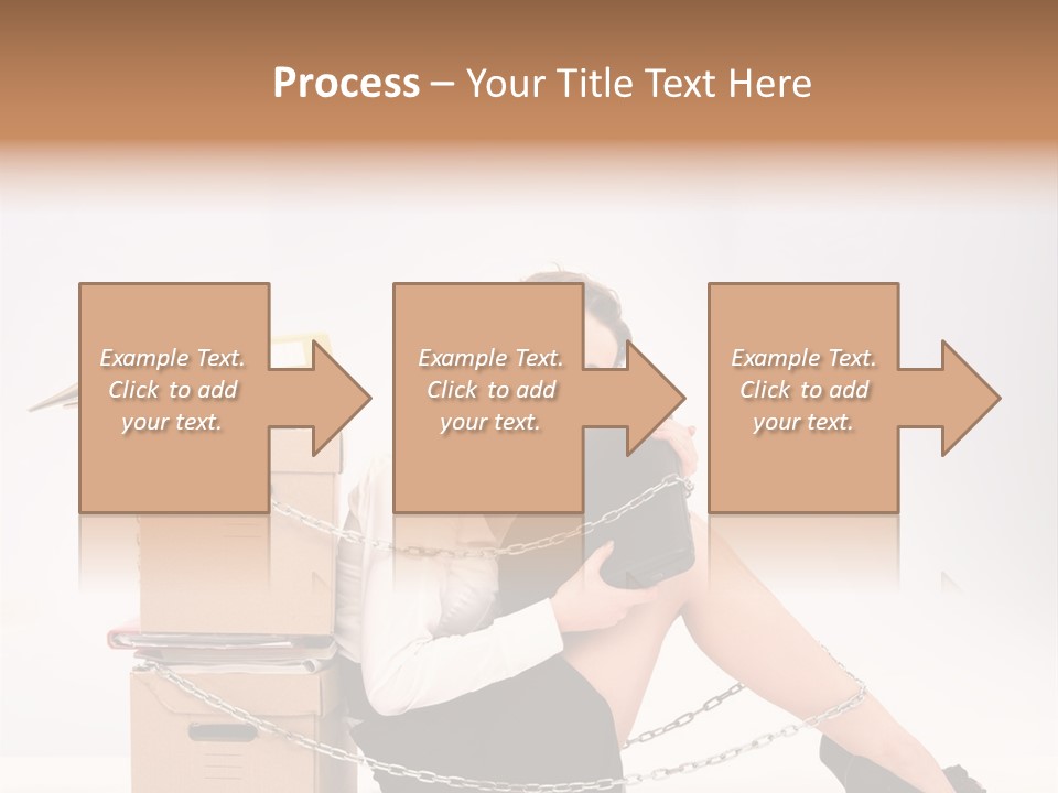 Successful Young Businesswoman Sitting Next To Pile Of Documents PowerPoint Template