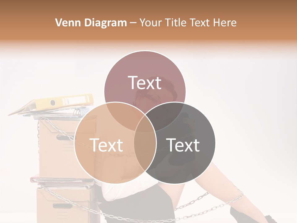 Successful Young Businesswoman Sitting Next To Pile Of Documents PowerPoint Template