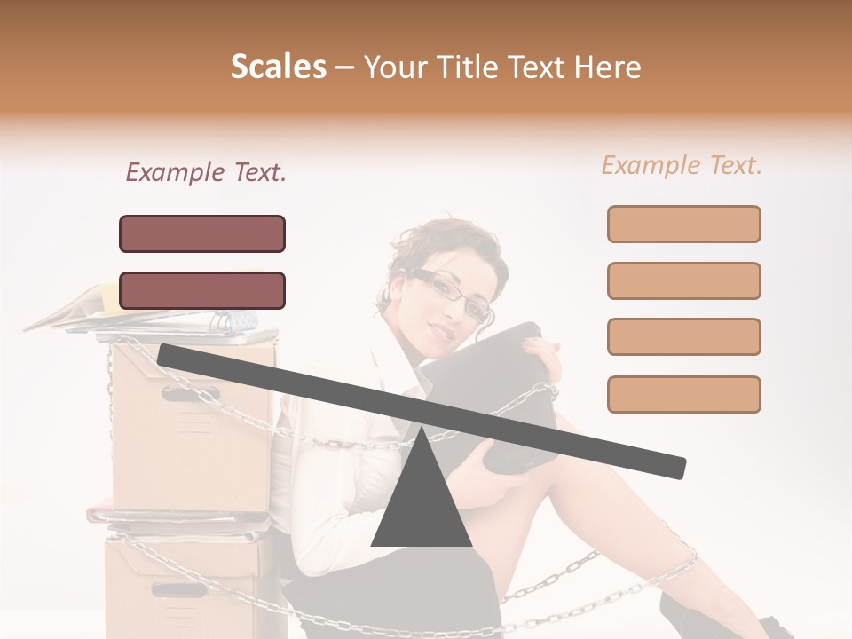 Successful Young Businesswoman Sitting Next To Pile Of Documents PowerPoint Template