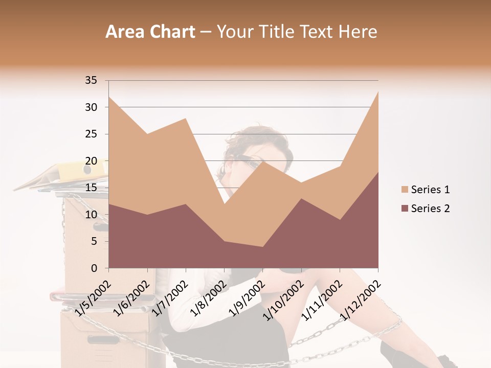 Successful Young Businesswoman Sitting Next To Pile Of Documents PowerPoint Template