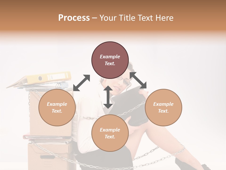 Successful Young Businesswoman Sitting Next To Pile Of Documents PowerPoint Template