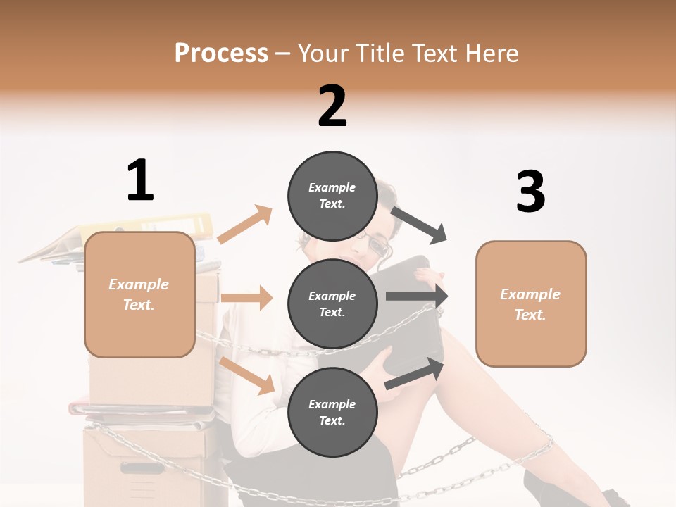 Successful Young Businesswoman Sitting Next To Pile Of Documents PowerPoint Template