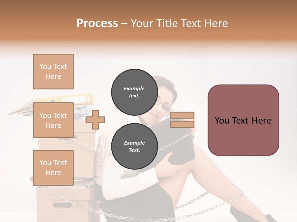 Successful Young Businesswoman Sitting Next To Pile Of Documents PowerPoint Template