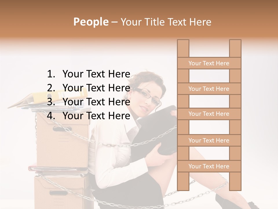 Successful Young Businesswoman Sitting Next To Pile Of Documents PowerPoint Template