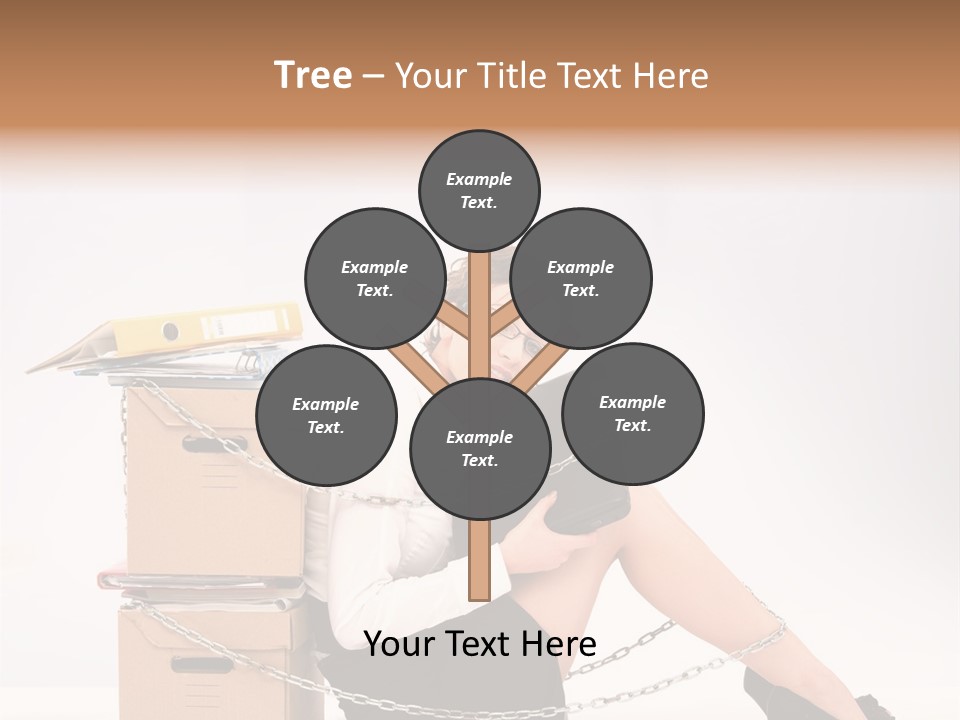 Successful Young Businesswoman Sitting Next To Pile Of Documents PowerPoint Template