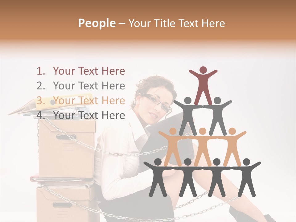 Successful Young Businesswoman Sitting Next To Pile Of Documents PowerPoint Template