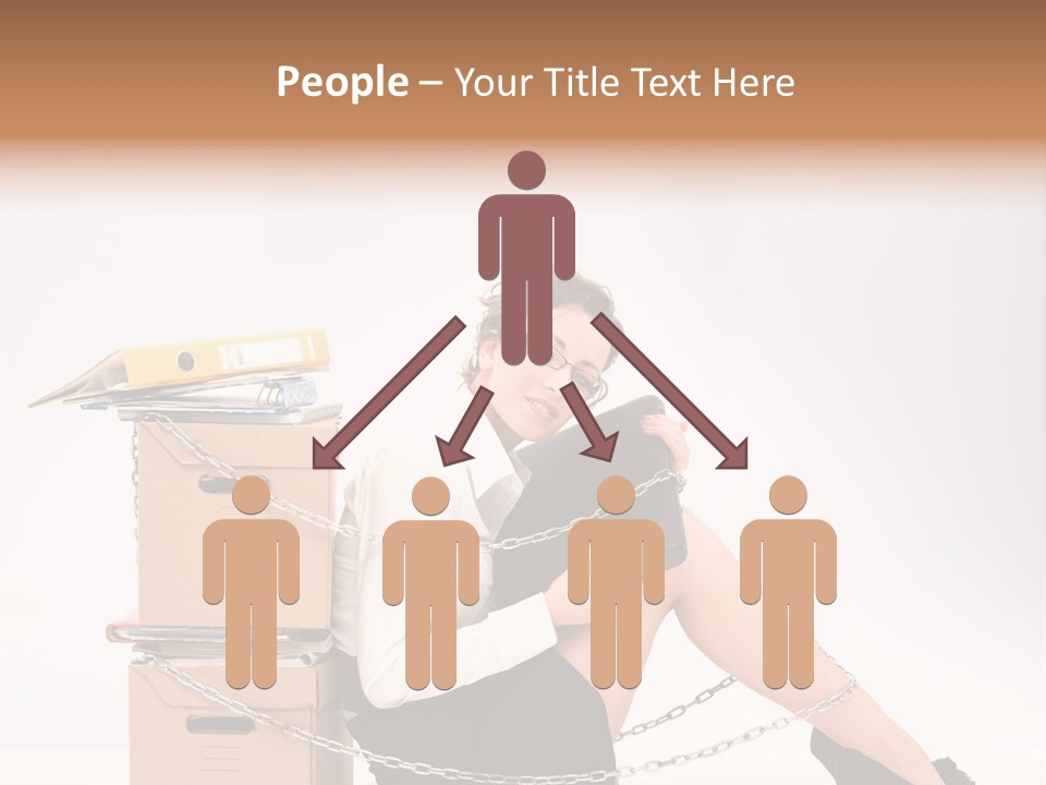 Successful Young Businesswoman Sitting Next To Pile Of Documents PowerPoint Template