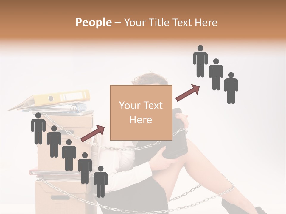 Successful Young Businesswoman Sitting Next To Pile Of Documents PowerPoint Template