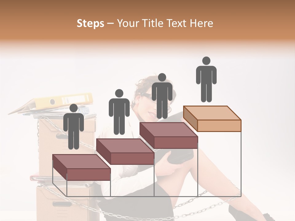 Successful Young Businesswoman Sitting Next To Pile Of Documents PowerPoint Template