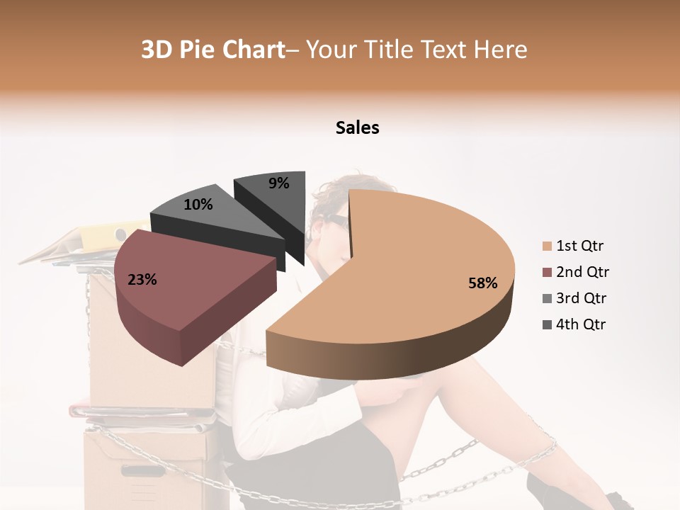 Successful Young Businesswoman Sitting Next To Pile Of Documents PowerPoint Template