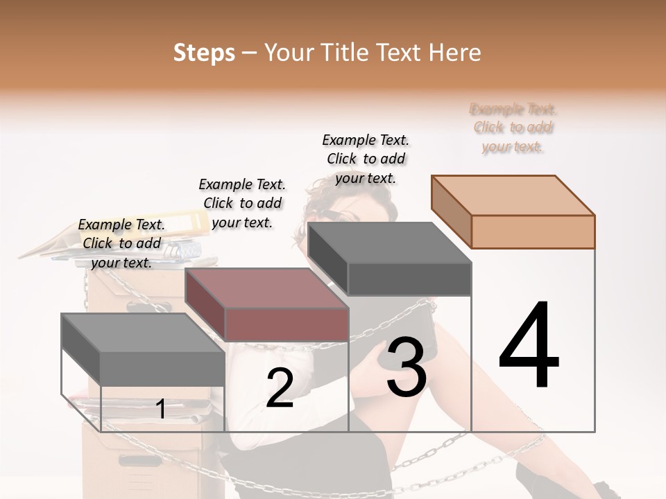 Successful Young Businesswoman Sitting Next To Pile Of Documents PowerPoint Template