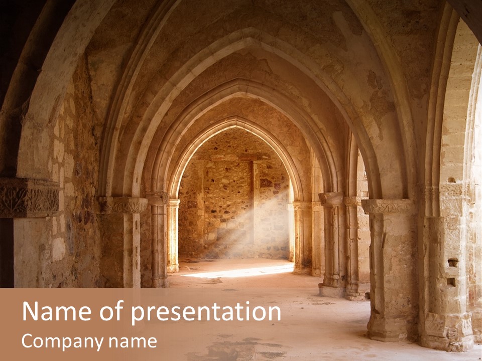 A Mystical View Of The Interior Of A Ruined Church PowerPoint Template