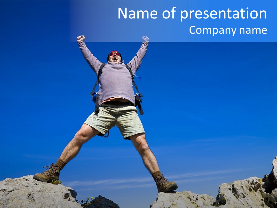 A Mountaineer Reaching The Summit, And Shouting With Joy, For His Achievement PowerPoint Template