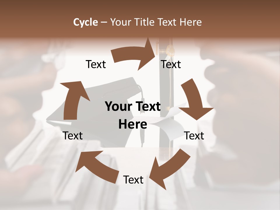 Hand Opening The Book Pile And The Graduation Accessories In The Center As Main Focus. PowerPoint Template