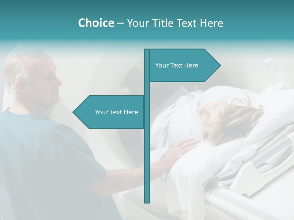 Doctor With Patient As They Prepare For A Computerized Axial Tomography (Cat) Scan PowerPoint Template