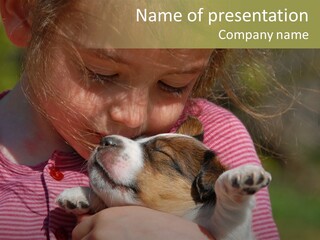 Little Girl And Her Very Young Puppy Jack Russel Terrier PowerPoint Template