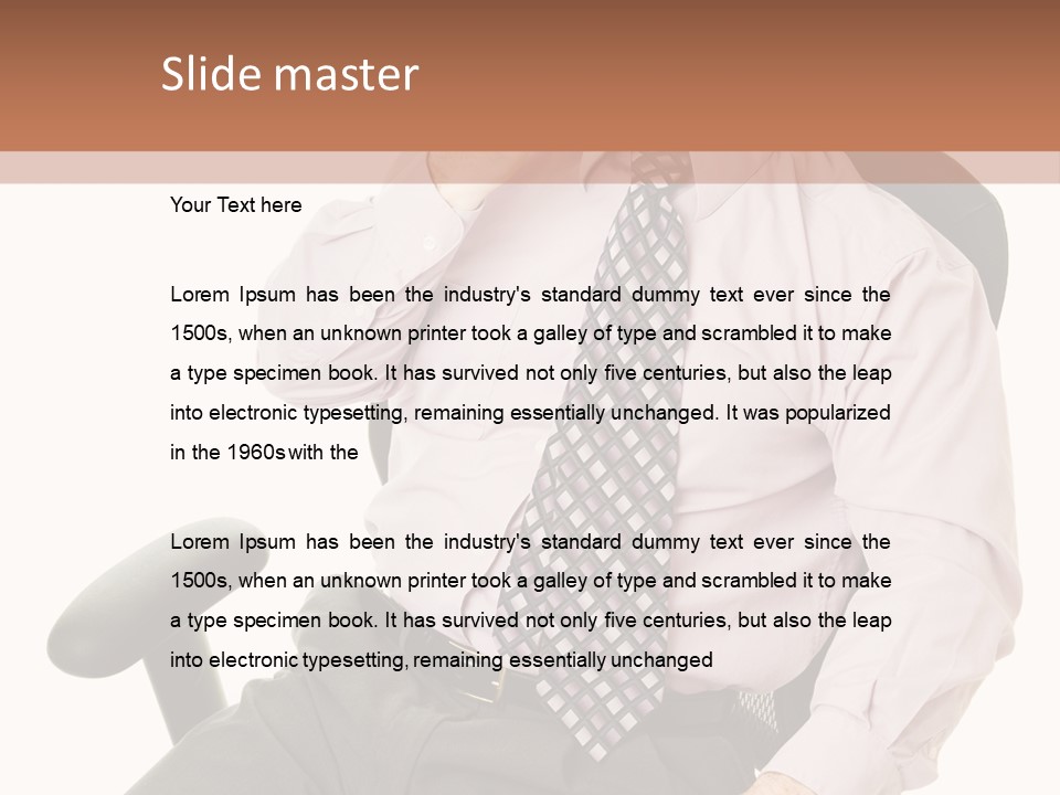 Businessman Yawns In His Comfortable Ergonomic Office Chair. Isolated On White. PowerPoint Template