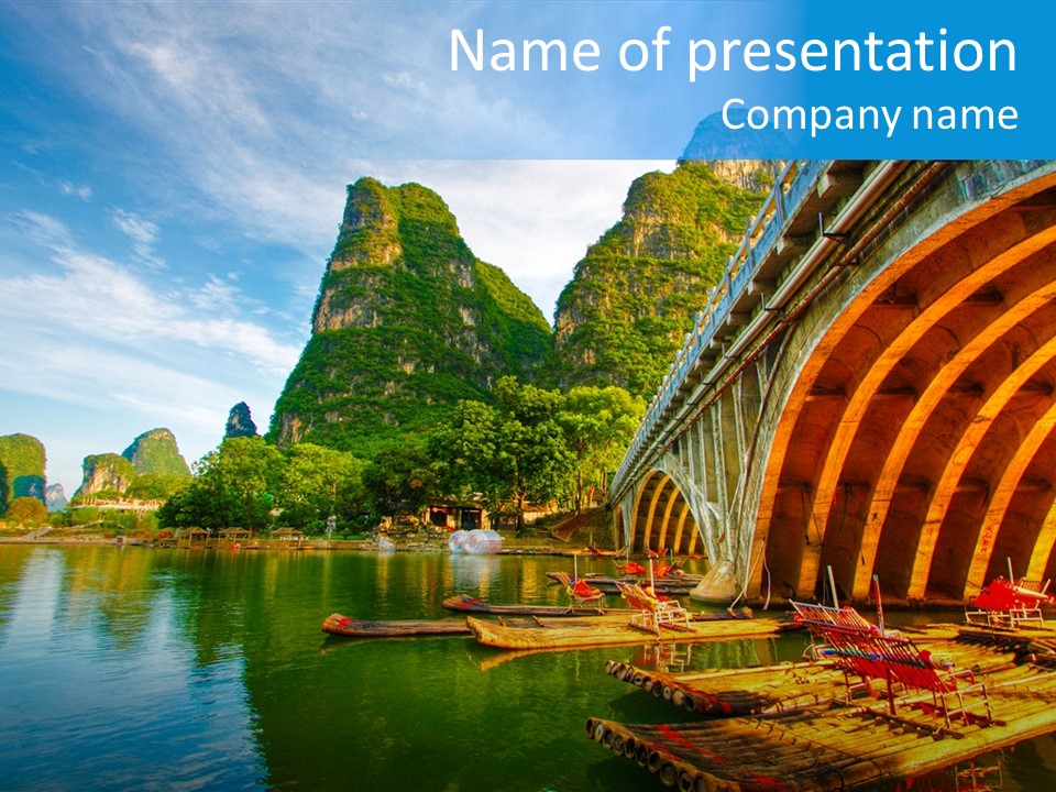 Li River Karst Mountain Landscape In Yangshuo, China PowerPoint Template