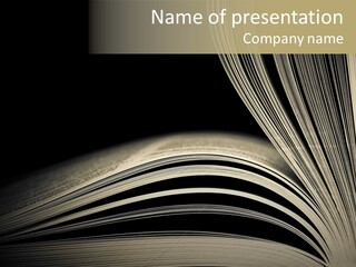 Close-Up Of Opened Book Pages Against Black Background. Space For Text. Shallow Dof. PowerPoint Template