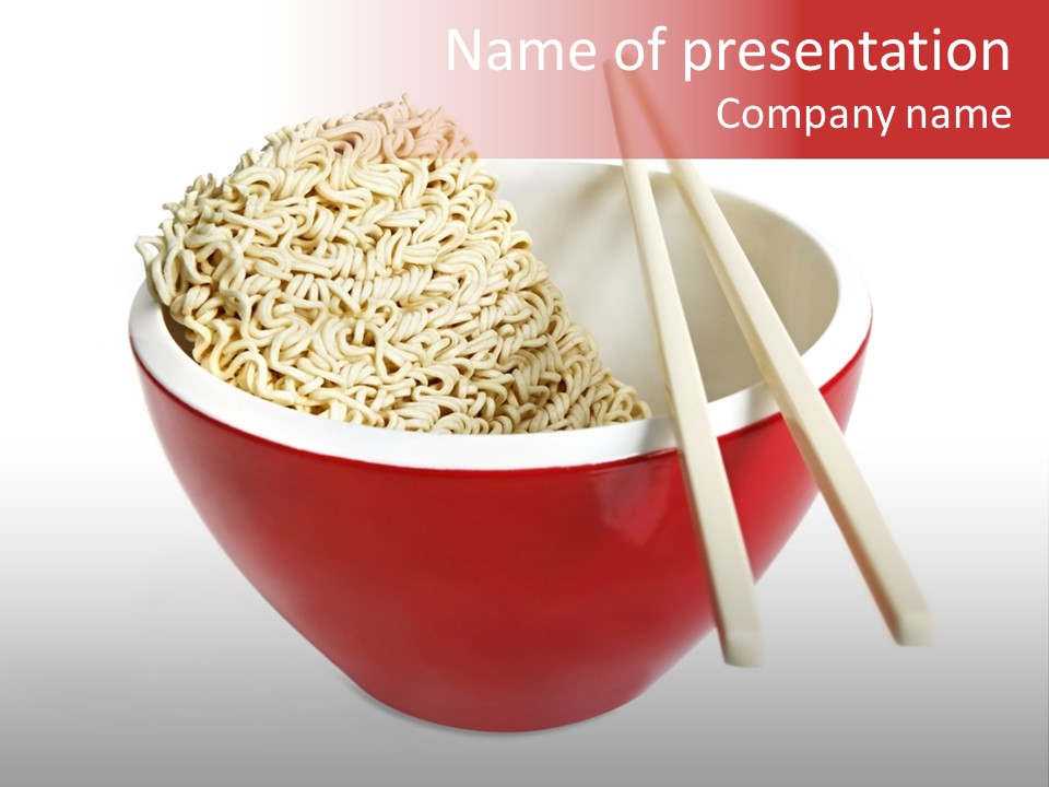 Red Bowl Of Instant Noodles, With Chopsticks. PowerPoint Template