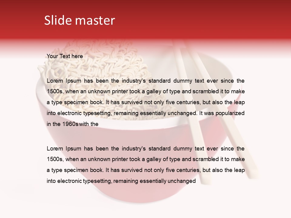 Red Bowl Of Instant Noodles, With Chopsticks. PowerPoint Template