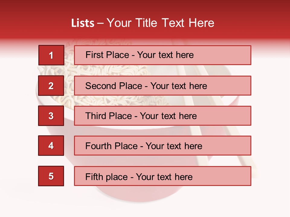 Red Bowl Of Instant Noodles, With Chopsticks. PowerPoint Template
