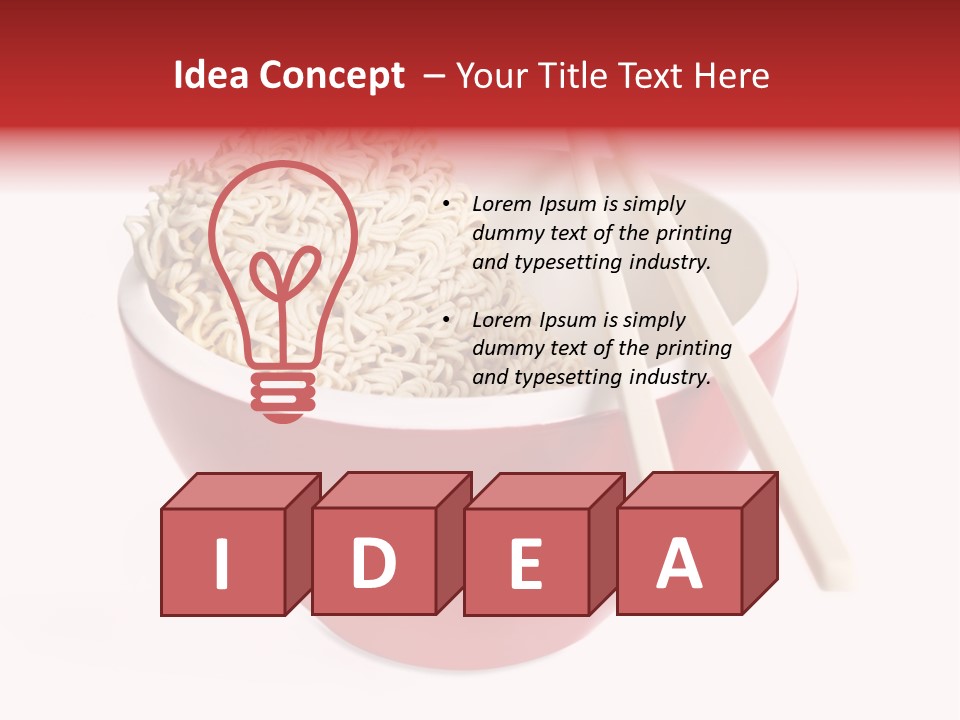 Red Bowl Of Instant Noodles, With Chopsticks. PowerPoint Template