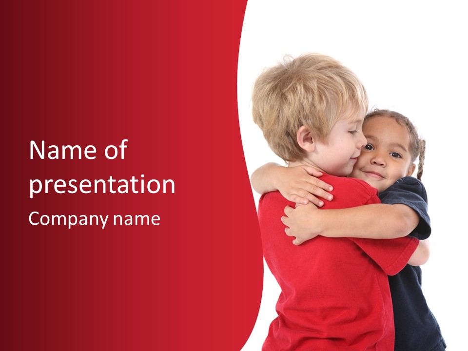 Young Children Hugging PowerPoint Template