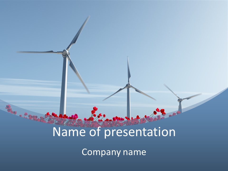 Wind Turbine On Red Poppy Field PowerPoint Template